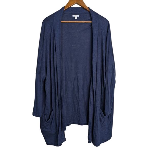 Lunya Linen Knit Cardigan Deep Blue Pockets One Size Open Front Sweater Robe - Picture 10 of 10